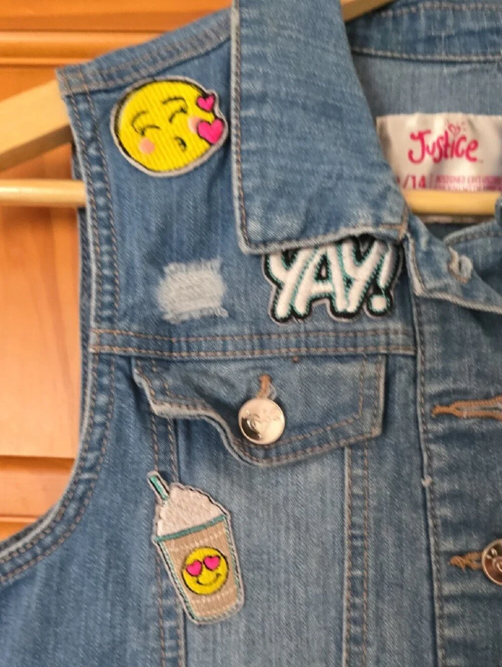 Girl,s Reimiganed Denim Vest with Pink 'COOL' Patch and Fox Appliqué